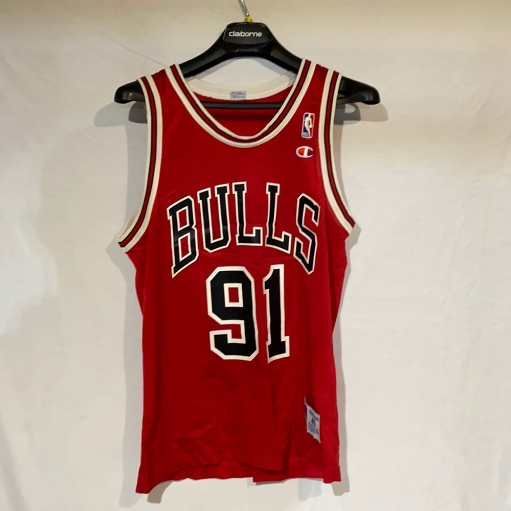 Vintage Bulls Rodman #91 Away Basketball Jersey Champion Size 40